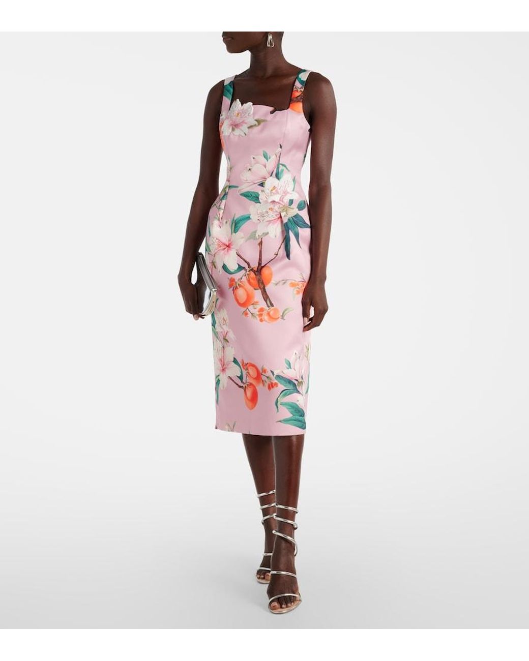 LEO LIN Pink Larissa Floral Satin Midi Dress
