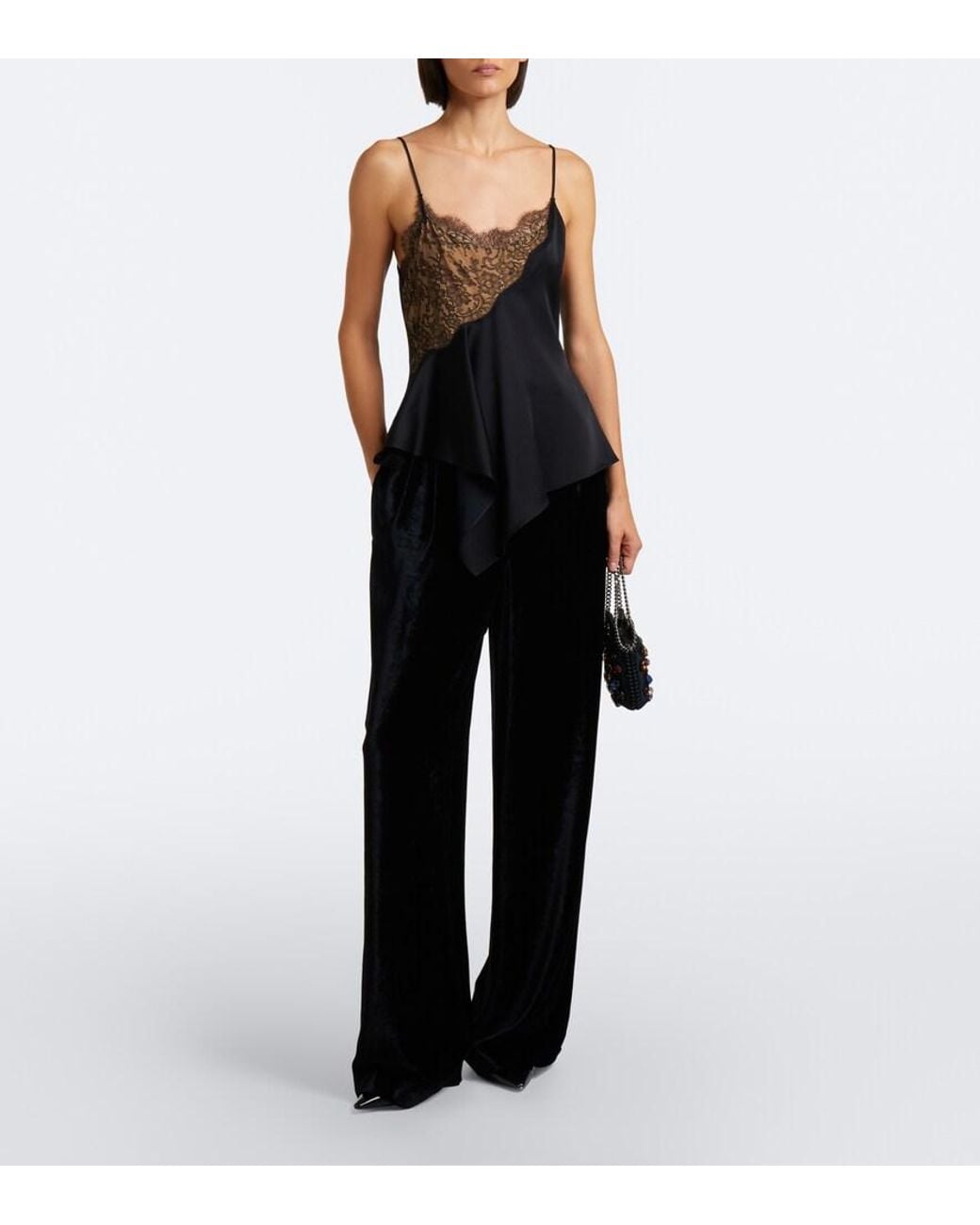 Stella McCartney Black Pleated Velvet Wide-Leg Pants