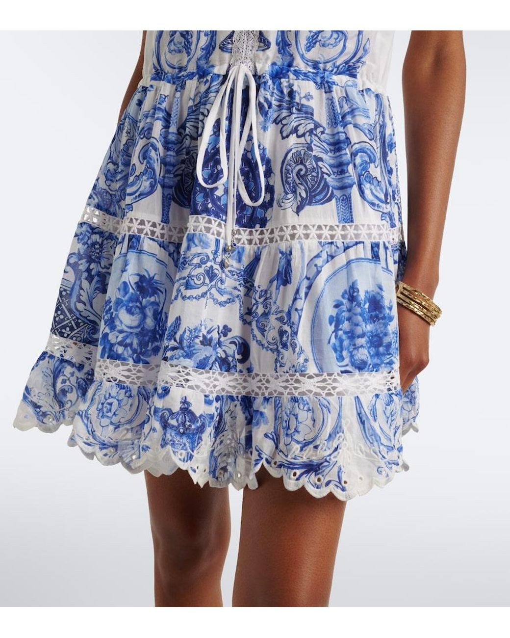 Camilla Blue Printed Cotton And Silk Minidress
