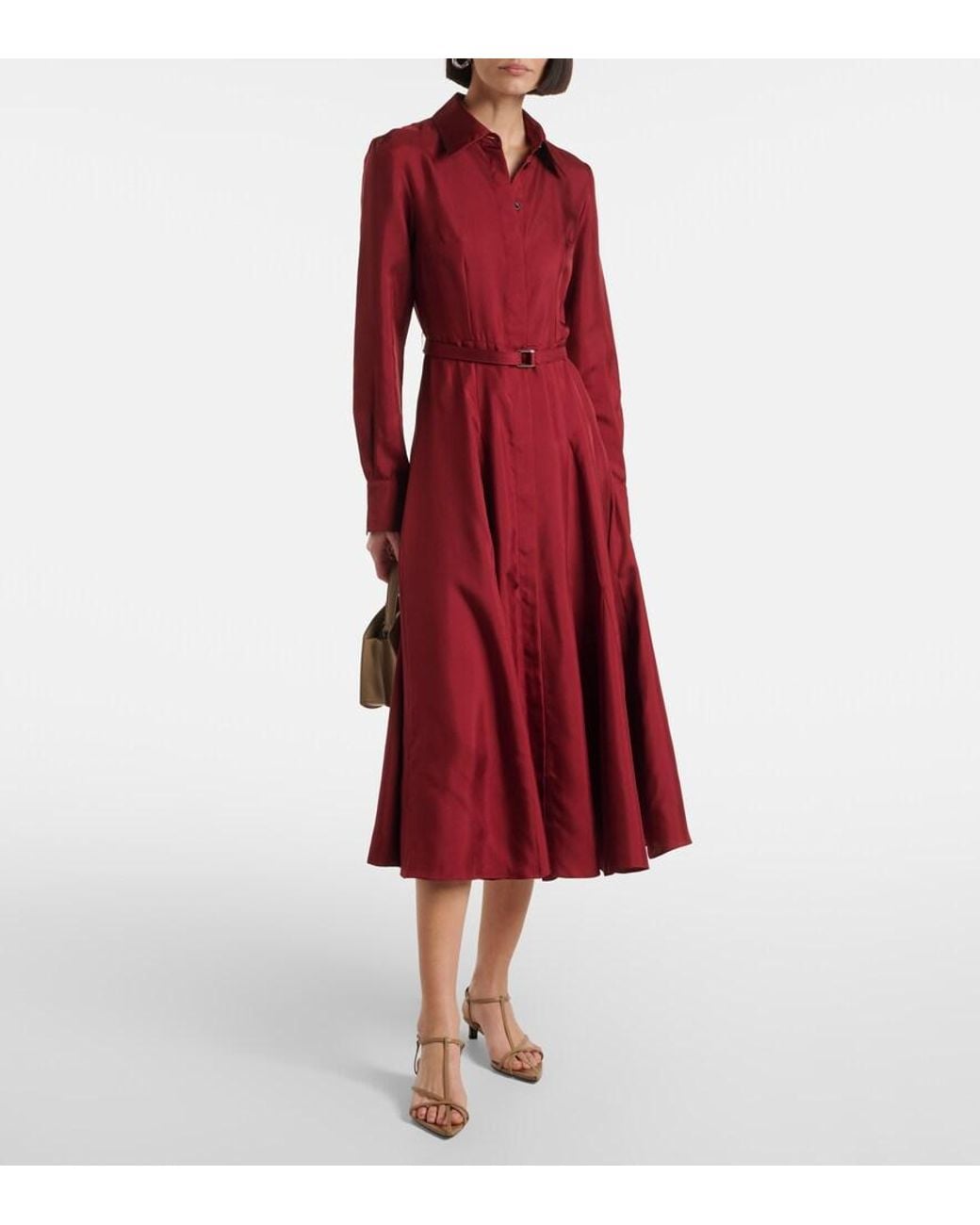 Emilia Wickstead Red Riko Belted Silk Twill Shirt Dress