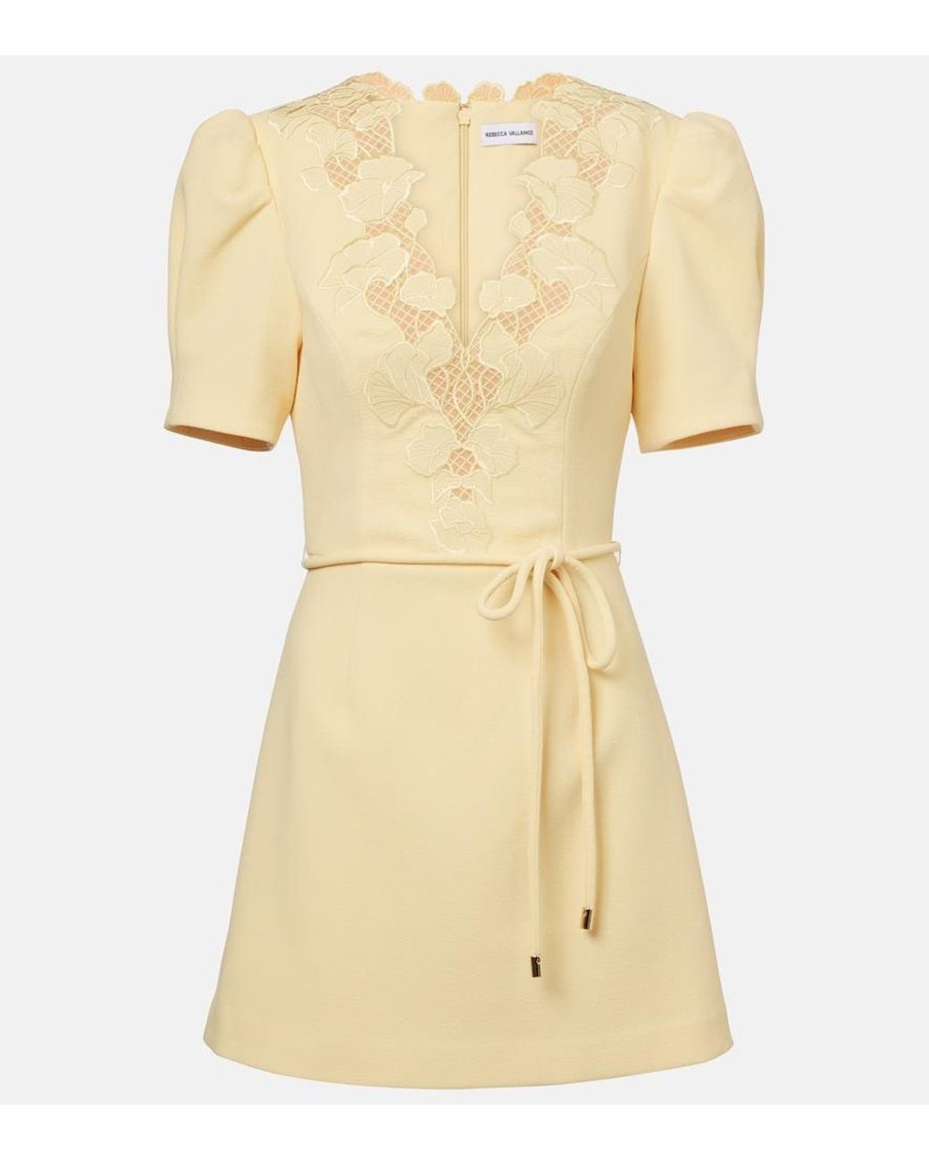 Rebecca Vallance Yellow Lulu Lace-Trimmed Crepe Minidress