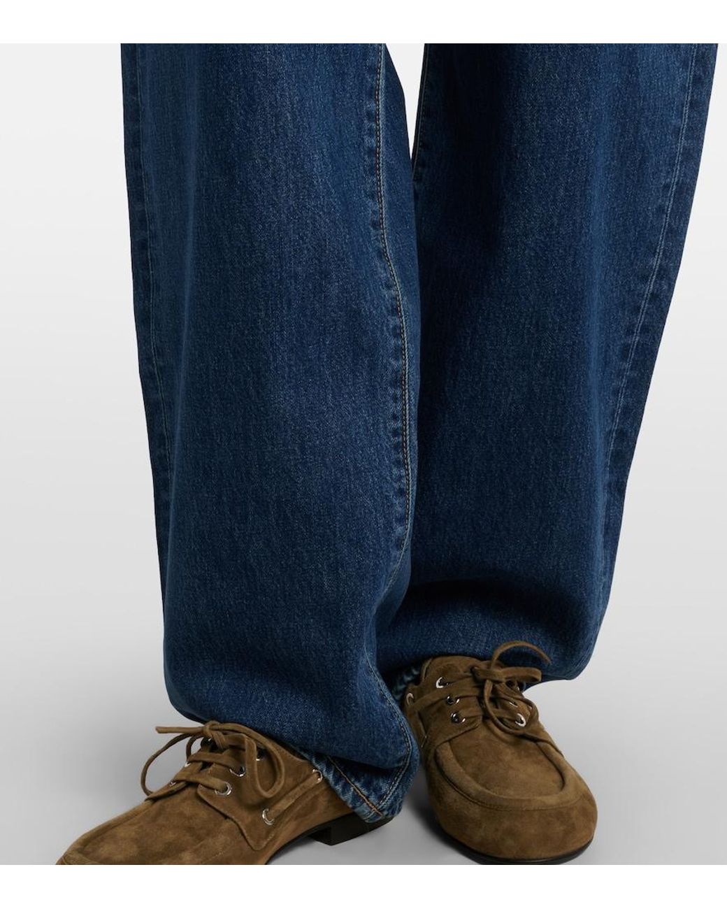 SLVRLAKE Denim Blue Tess Long Low-Rise Barrel-Leg Jeans