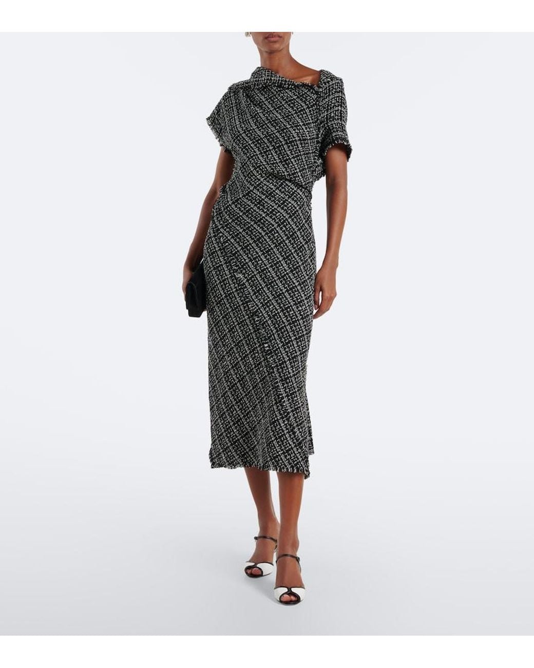 Erdem Black Checked Cotton-Blend Tweed Midi Dress