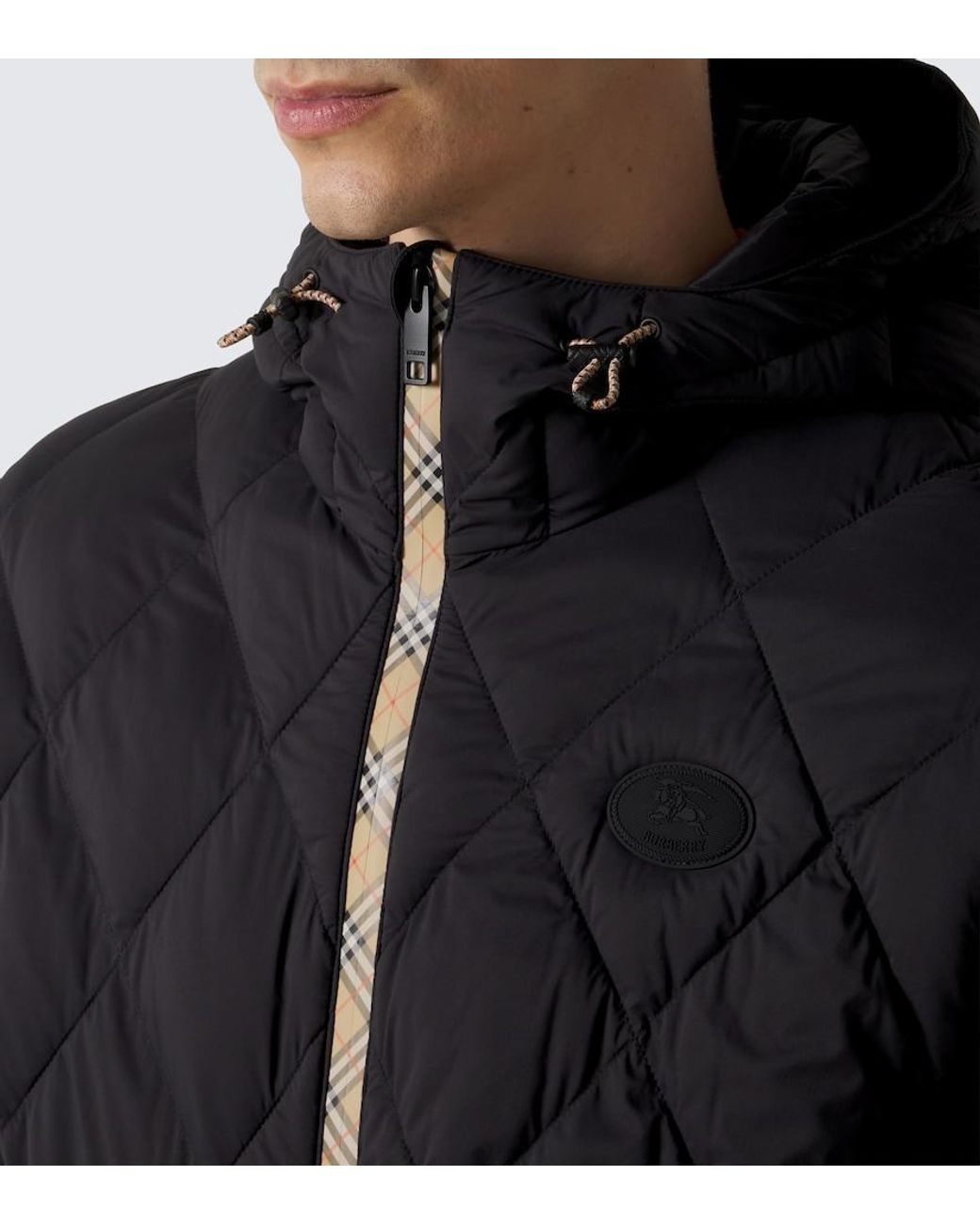Burberry Black Check Hooded Quilted Jacket for men