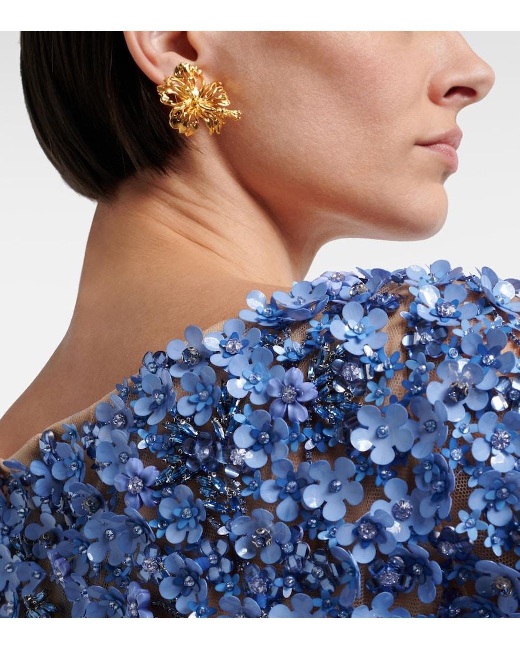 Oscar de la Renta Metallic Hibiscus Clip-On Earrings
