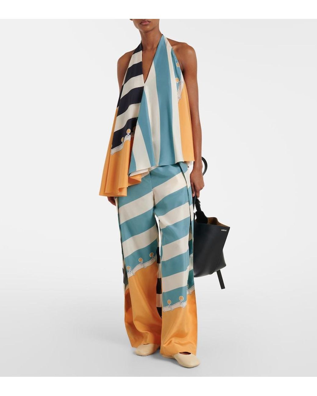 Loewe Blue Printed Silk Wide-Leg Pants
