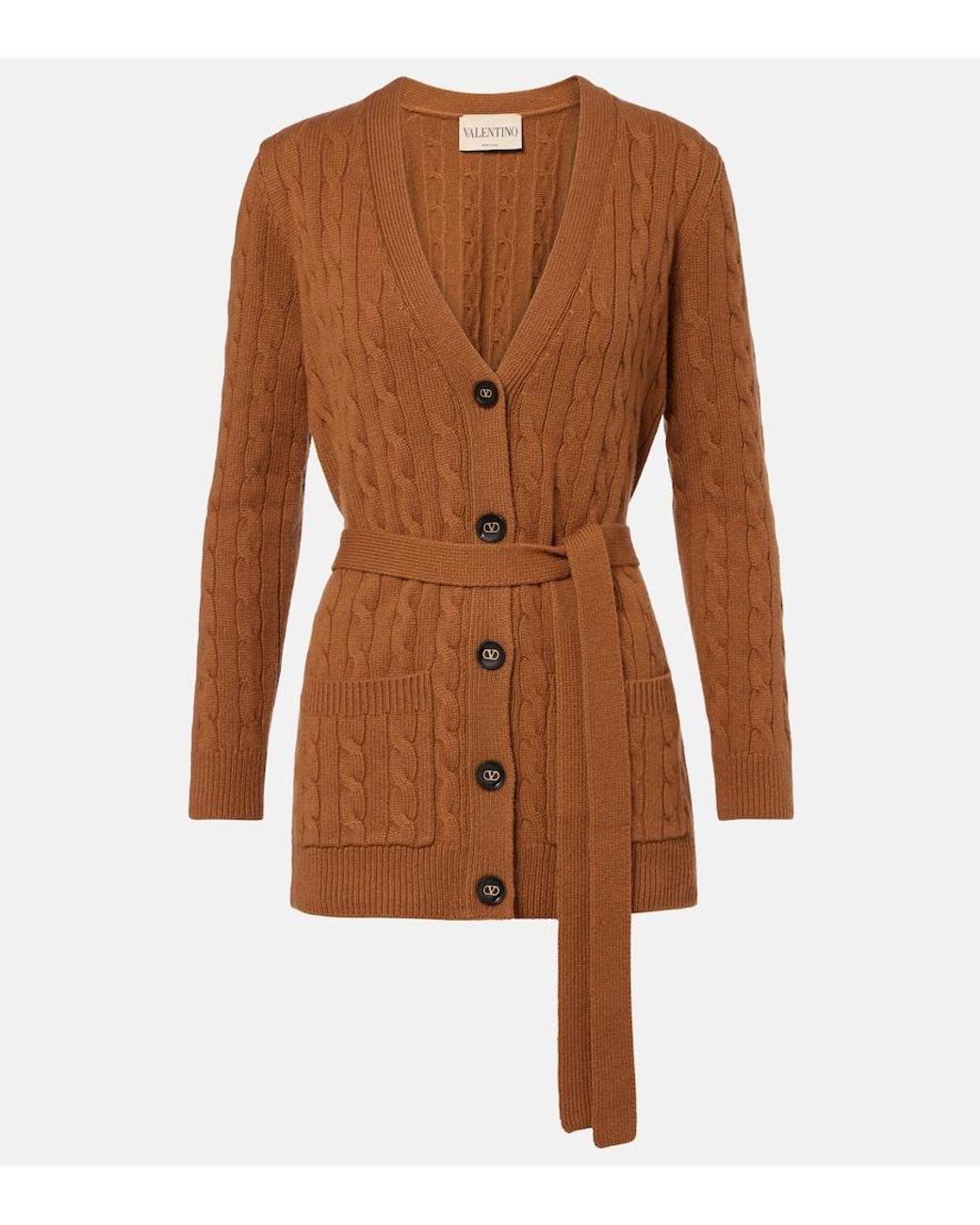 Valentino Garavani Brown Cable-Knit Cashmere Cardigan