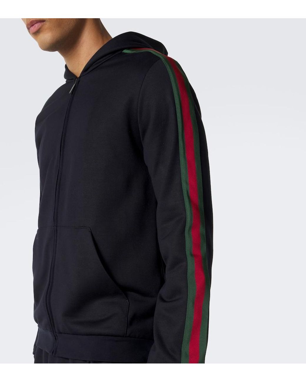 Gucci Blue Web Stripe Silk And Cotton Jersey Hoodie for men