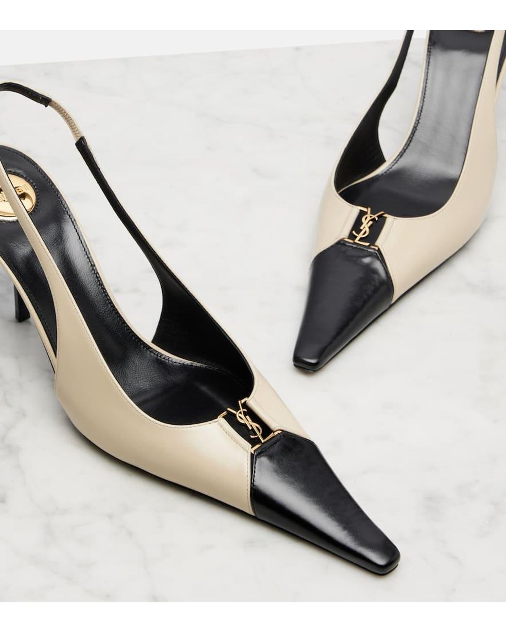 Saint Laurent Natural Slingback-Pumps Babylone Breteuil Aus Leder