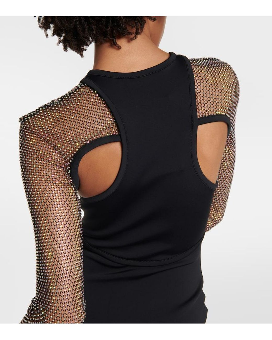 David Koma Black Embellished Cutout Midi Dress
