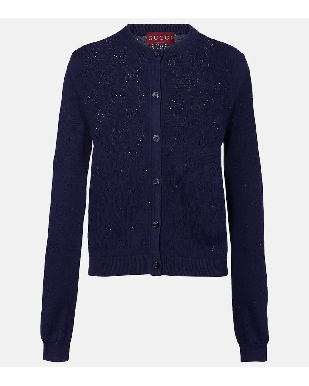 Gucci Blue Gg Pointelle Silk And Cotton Cardigan