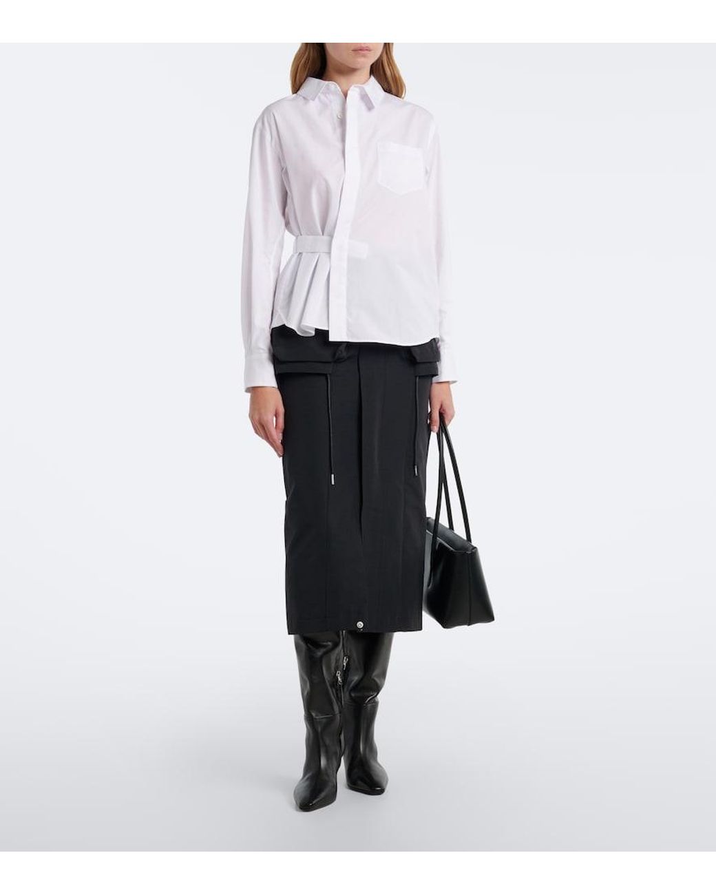 Sacai White Cotton-Blend Poplin Shirt