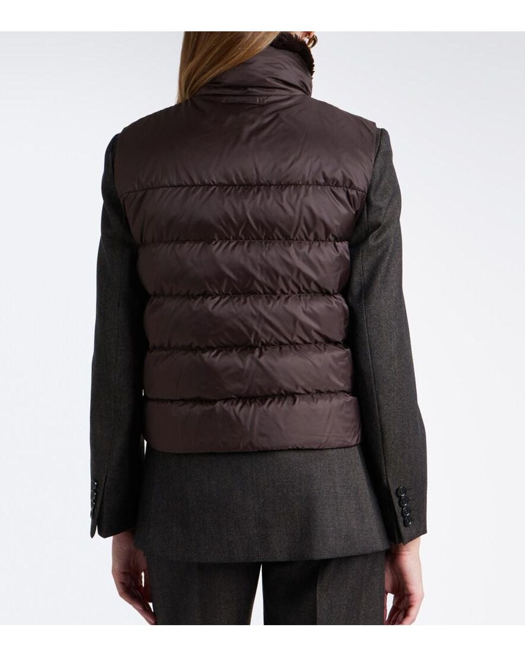Max Mara Brown Zip-Up Puffer Vest