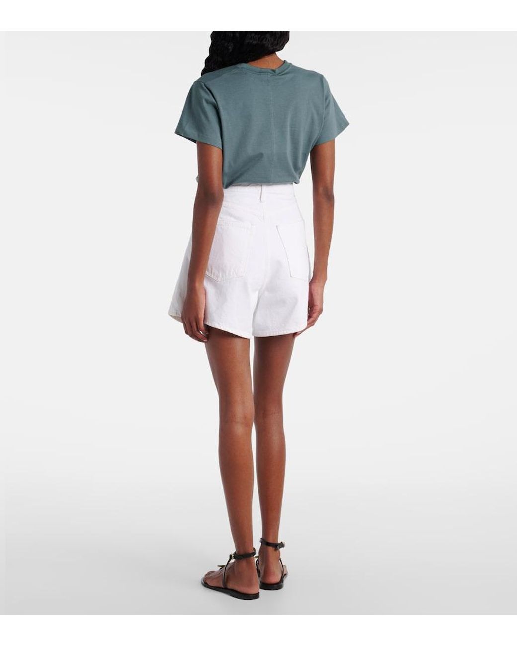 Agolde White Rhoda Pleated High-Rise Denim Shorts