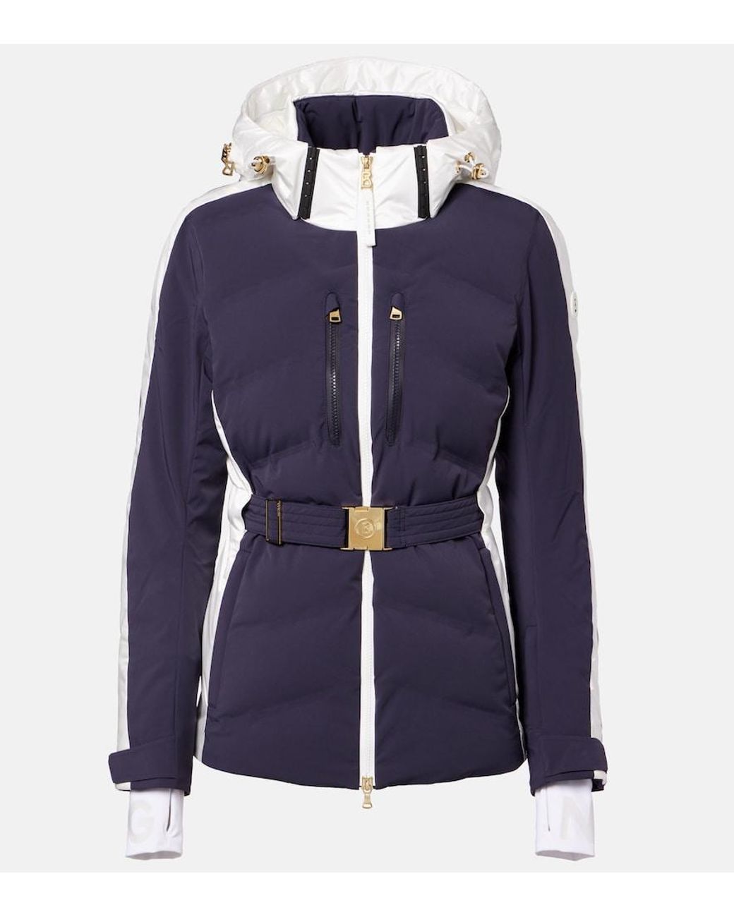 Bogner Blue Kira Belted Hooded Down Ski Jacket