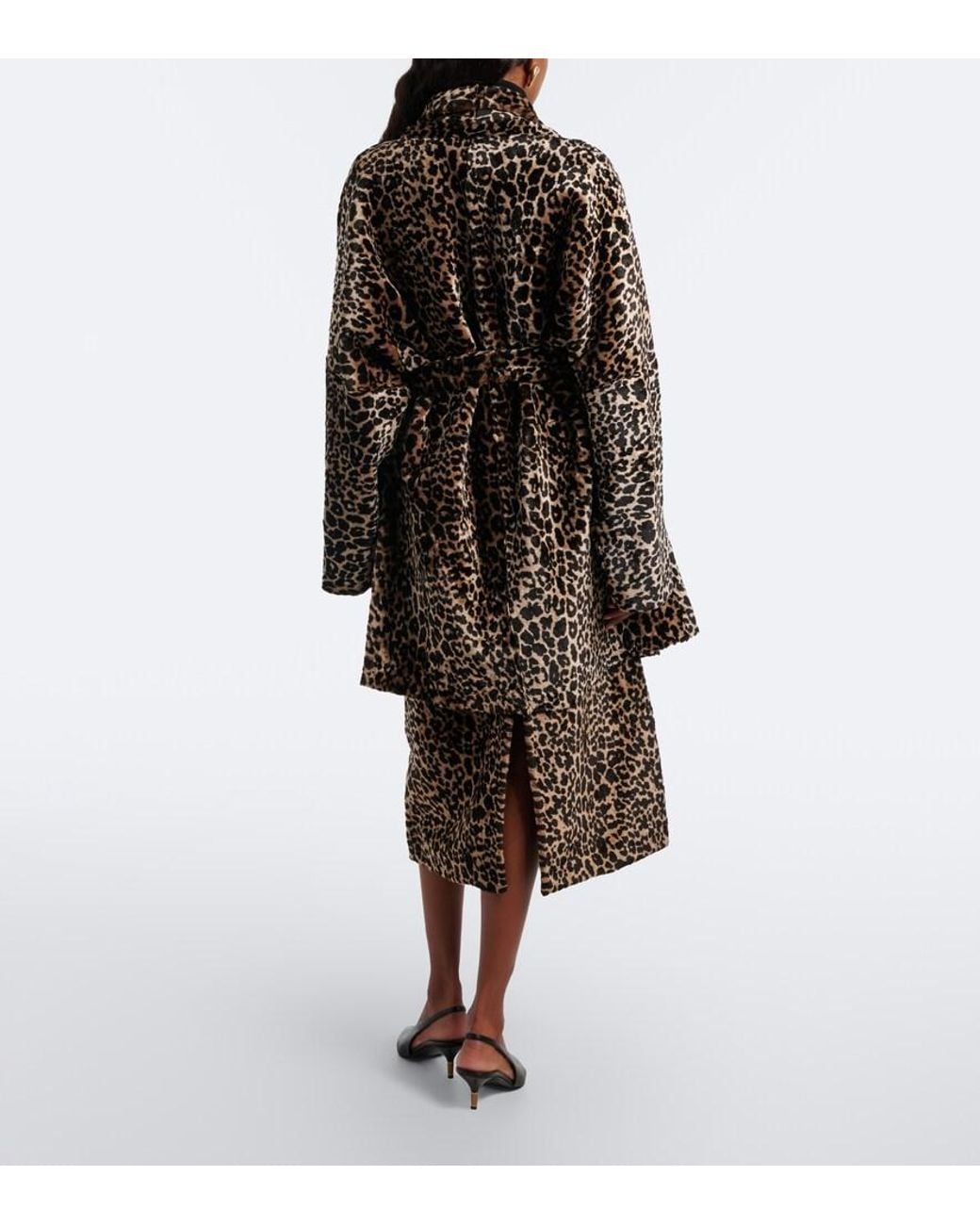 Nour Hammour Black Raquel Leopard-Print Shearling Wrap Coat