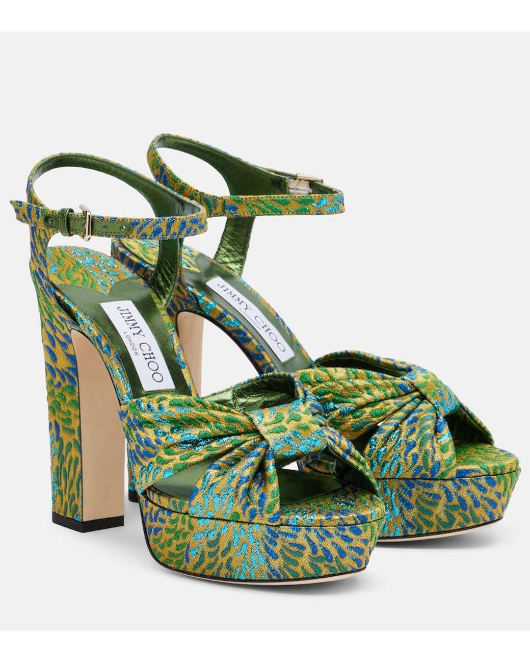 Jimmy Choo Green Heloise Brocade Platform Sandals
