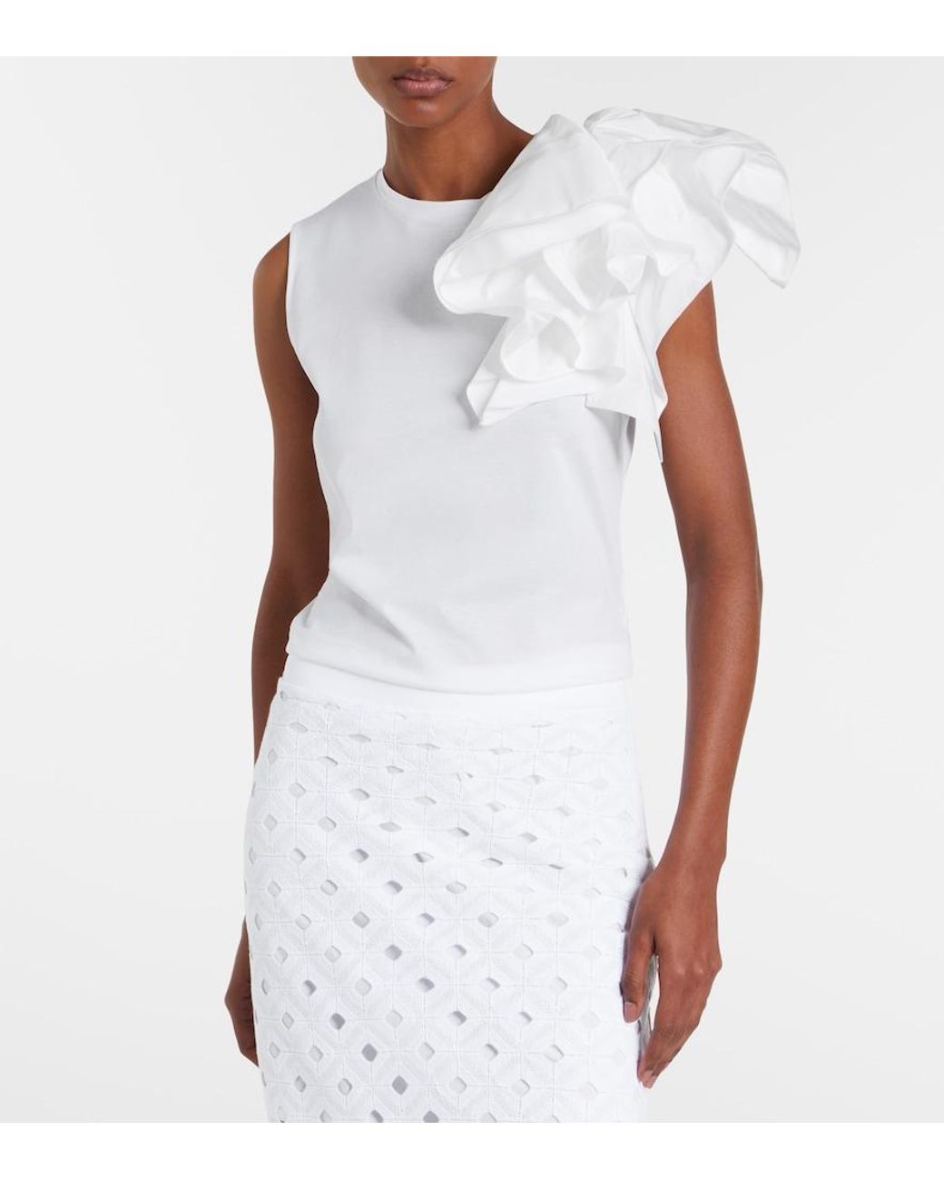 Max Mara White Elegante Taglio Cotton Jersey Top