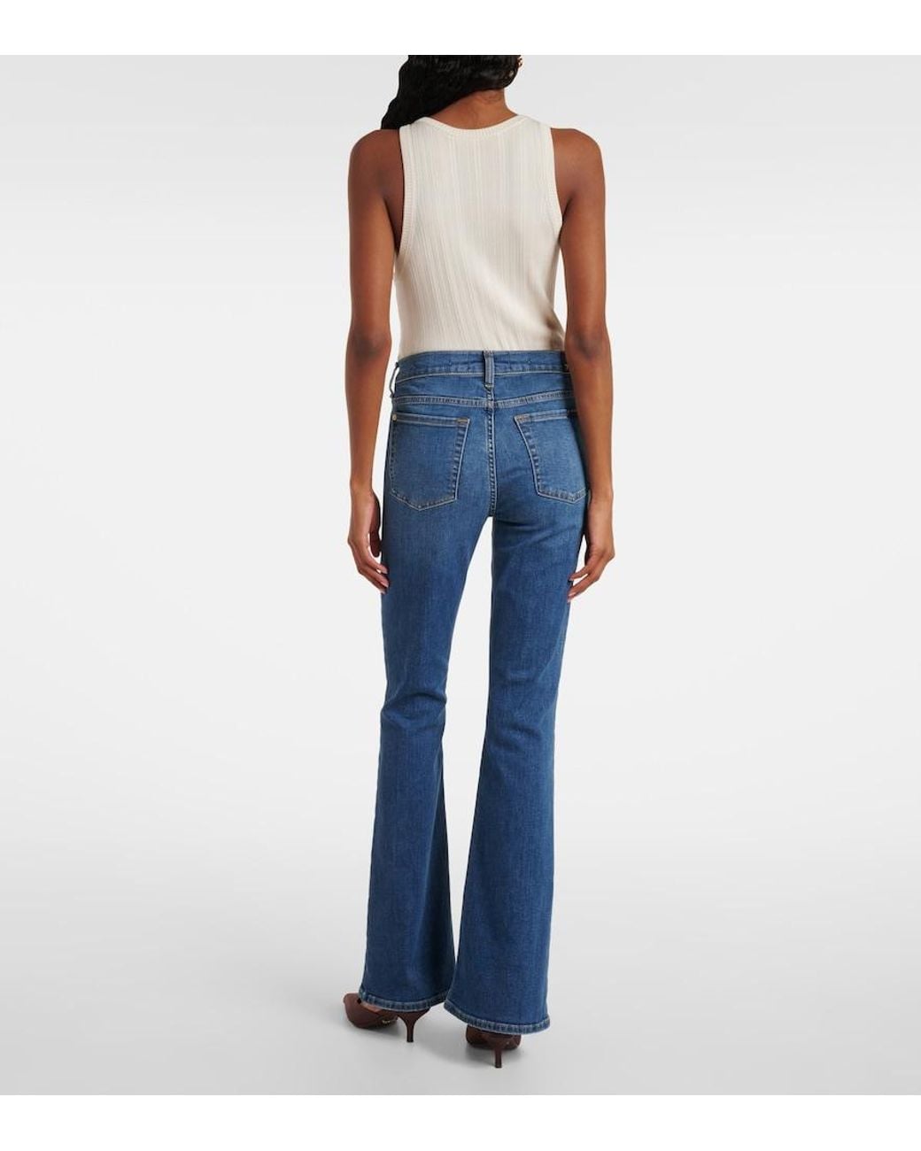7 For All Mankind Blue Mid-Rise Flared Jeans