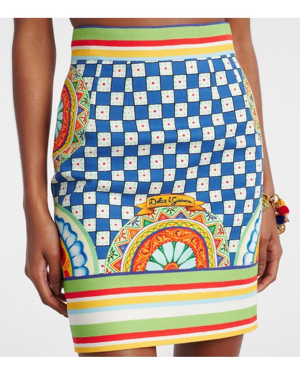 Dolce & Gabbana Blue Cotton Patterned Miniskirt