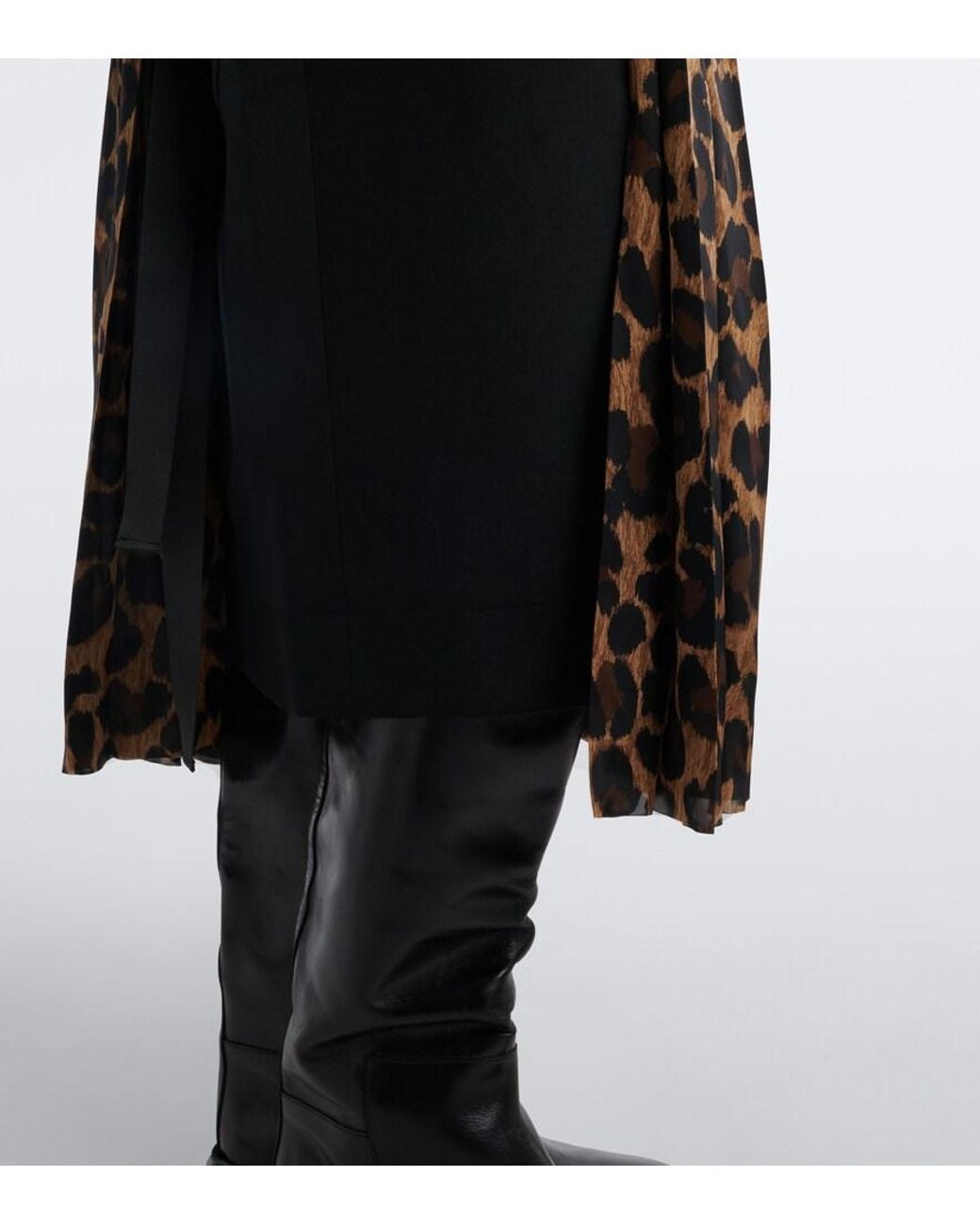 Sacai Black Paneled Leopard-Print Midi Skirt