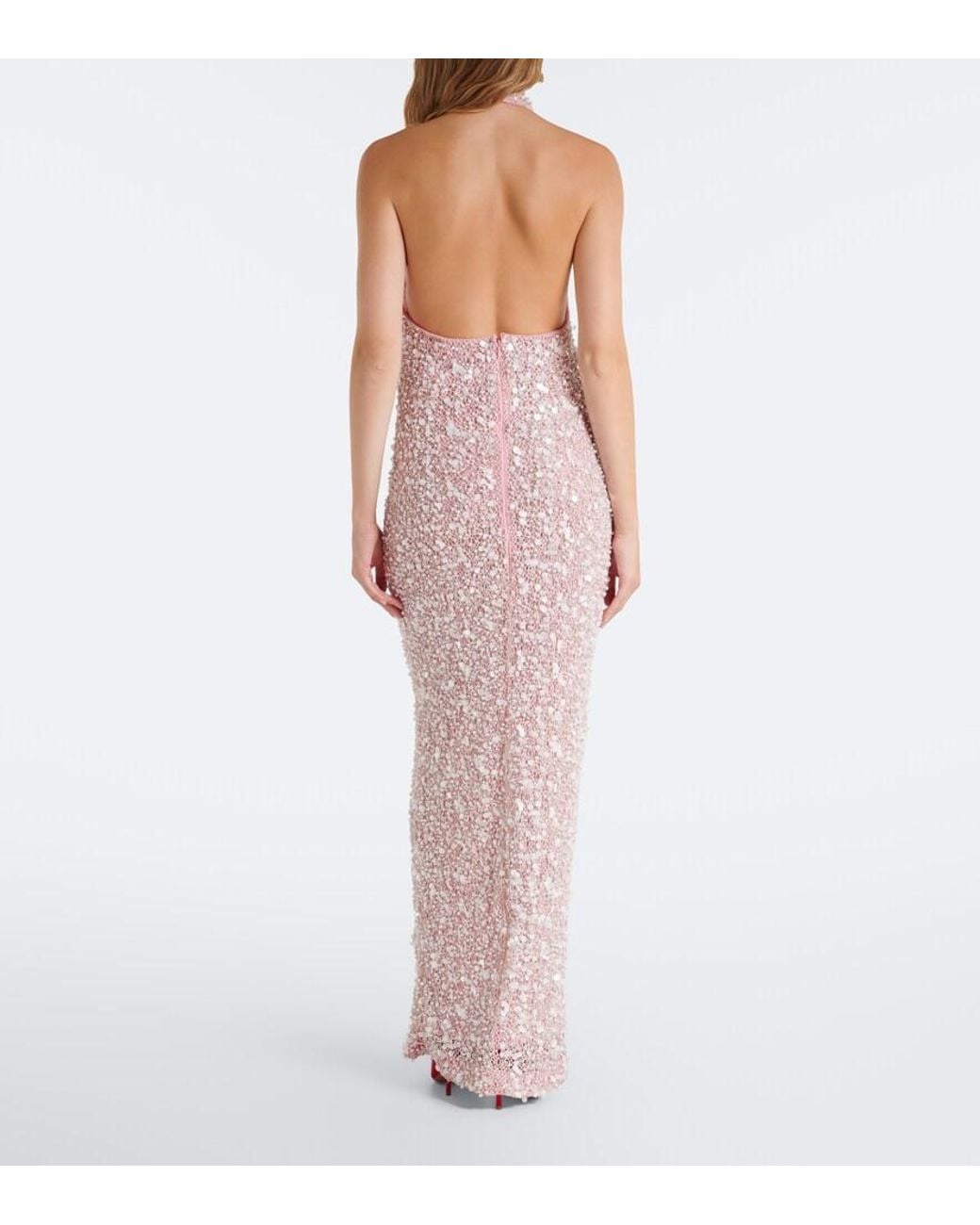 La Fuori Pink Isolde Sequined Halterneck Gown
