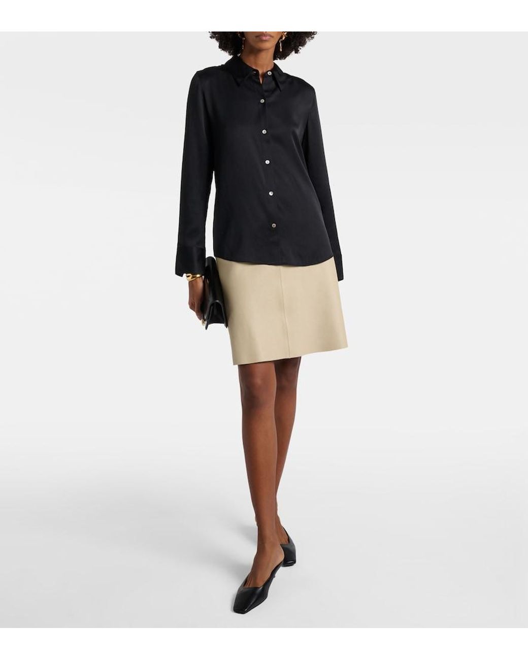 Vince Black Silk-Blend Satin Shirt
