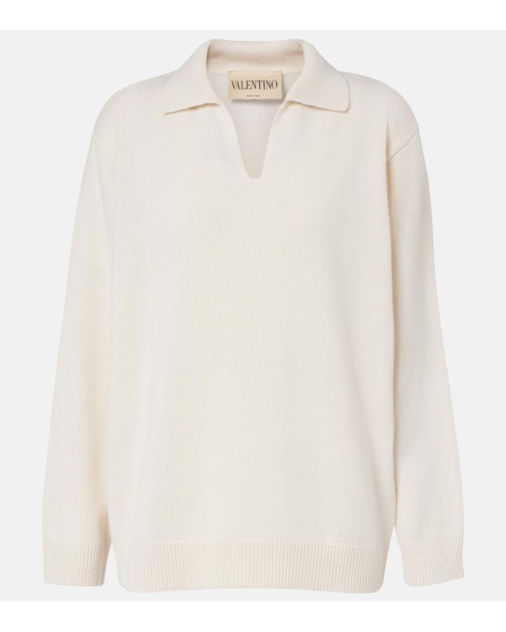 Valentino White Cashmere Polo Sweater