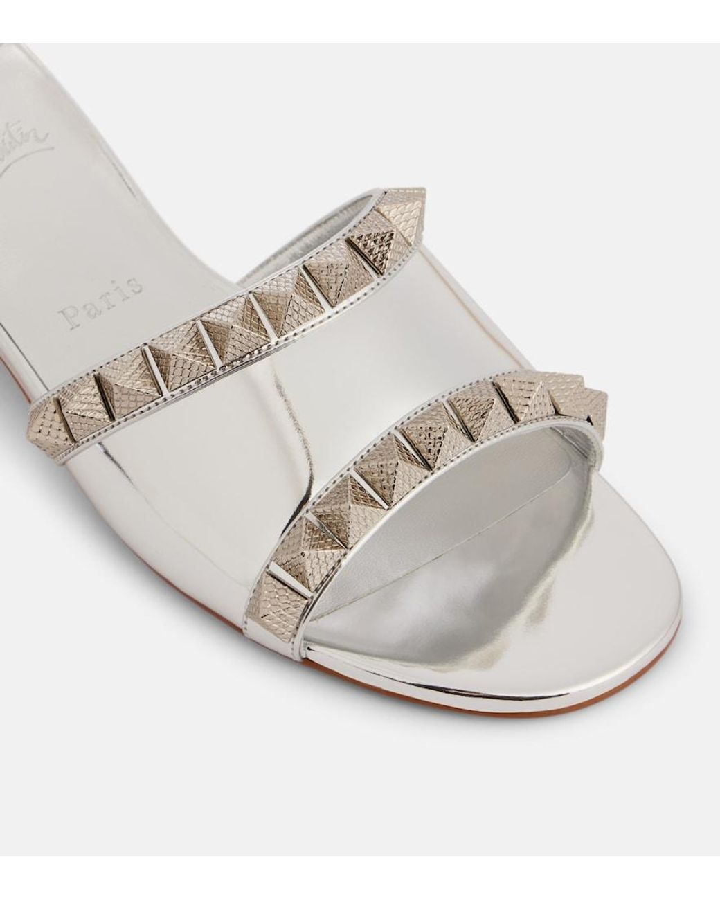 Christian Louboutin White Pyramule 30 Mirrored Leather Mules