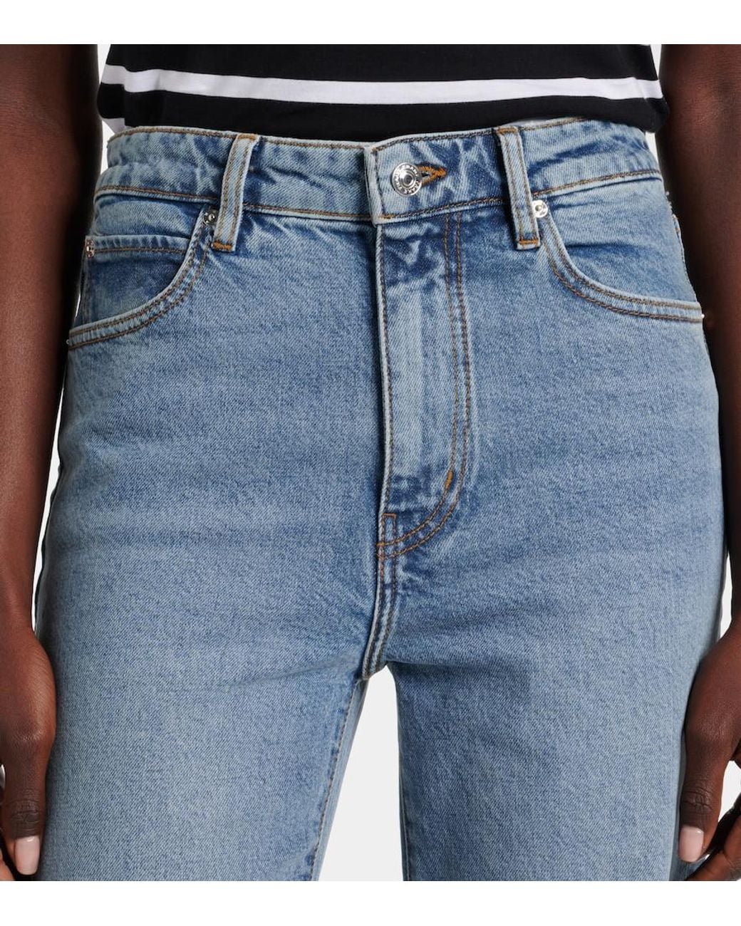 FRAME Blue Arrow High-Rise Flared Jeans