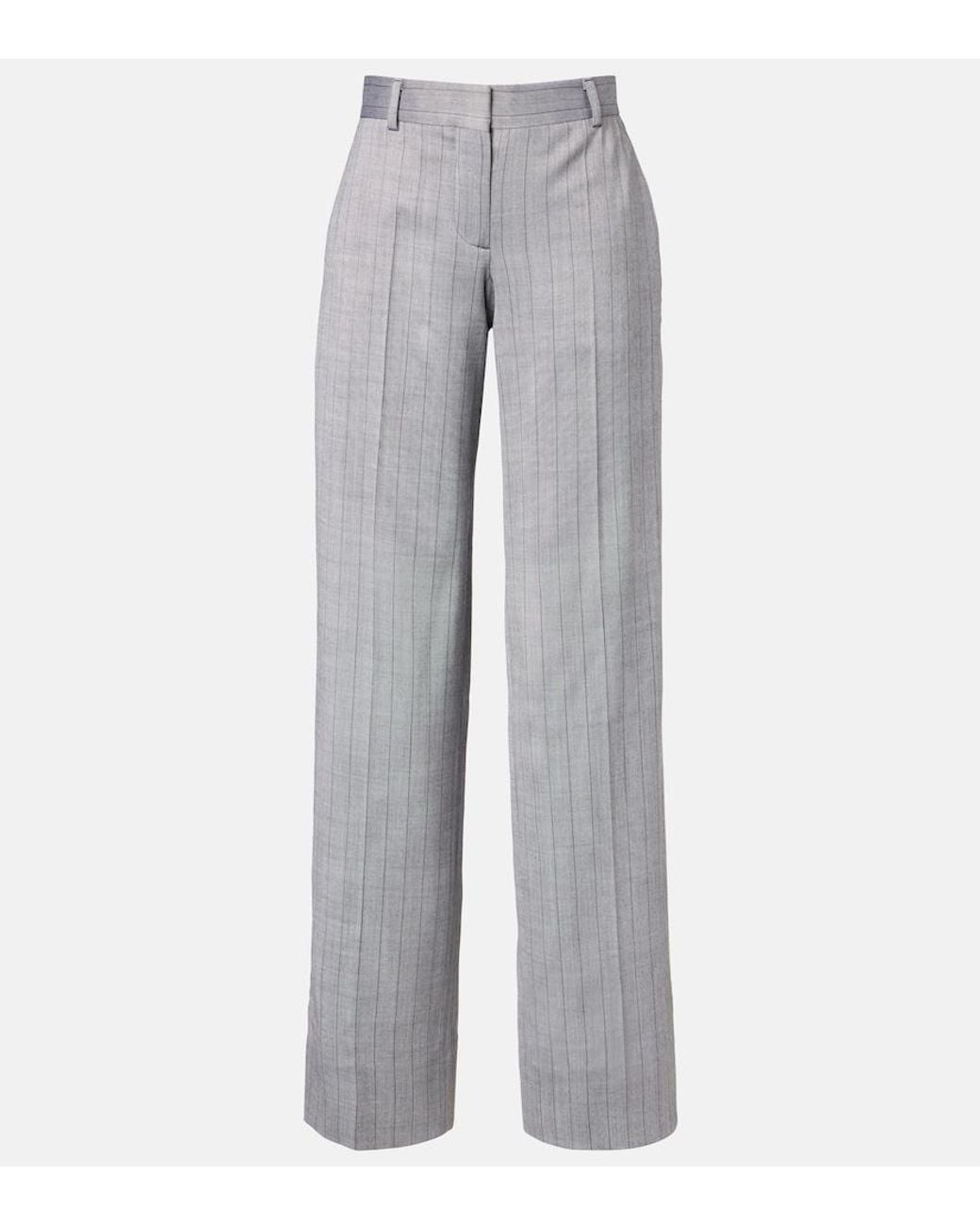 Stella McCartney Gray Striped Wool Wide-Leg Pants
