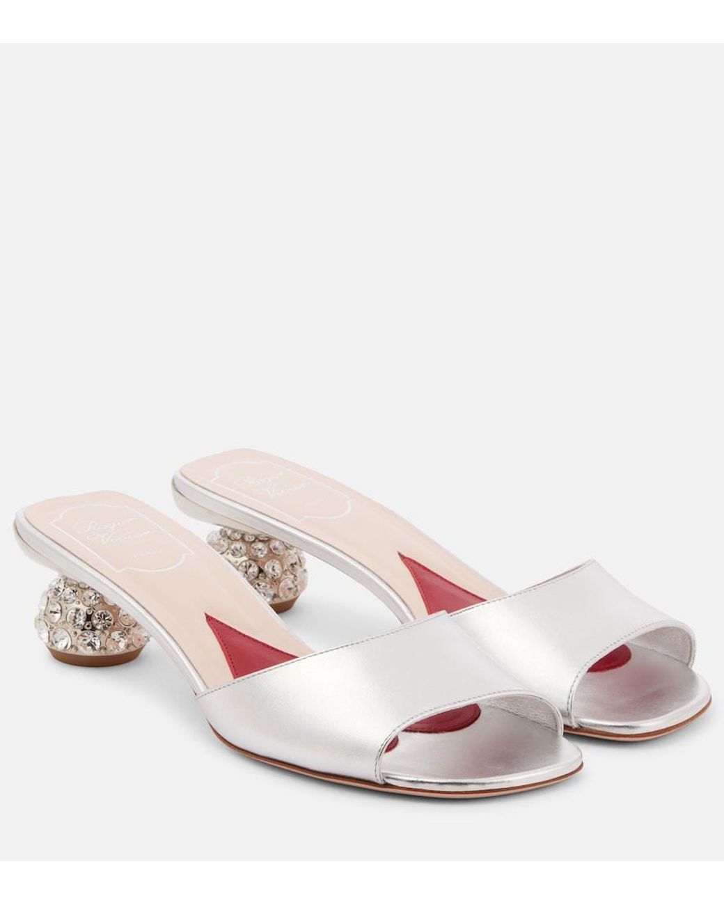 Roger Vivier Pink Embellished Leather Mules