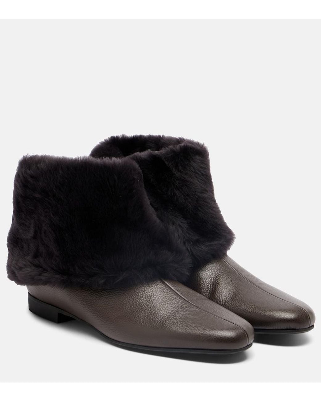 Totême Black Shearling-Lined Leather Ankle Boots
