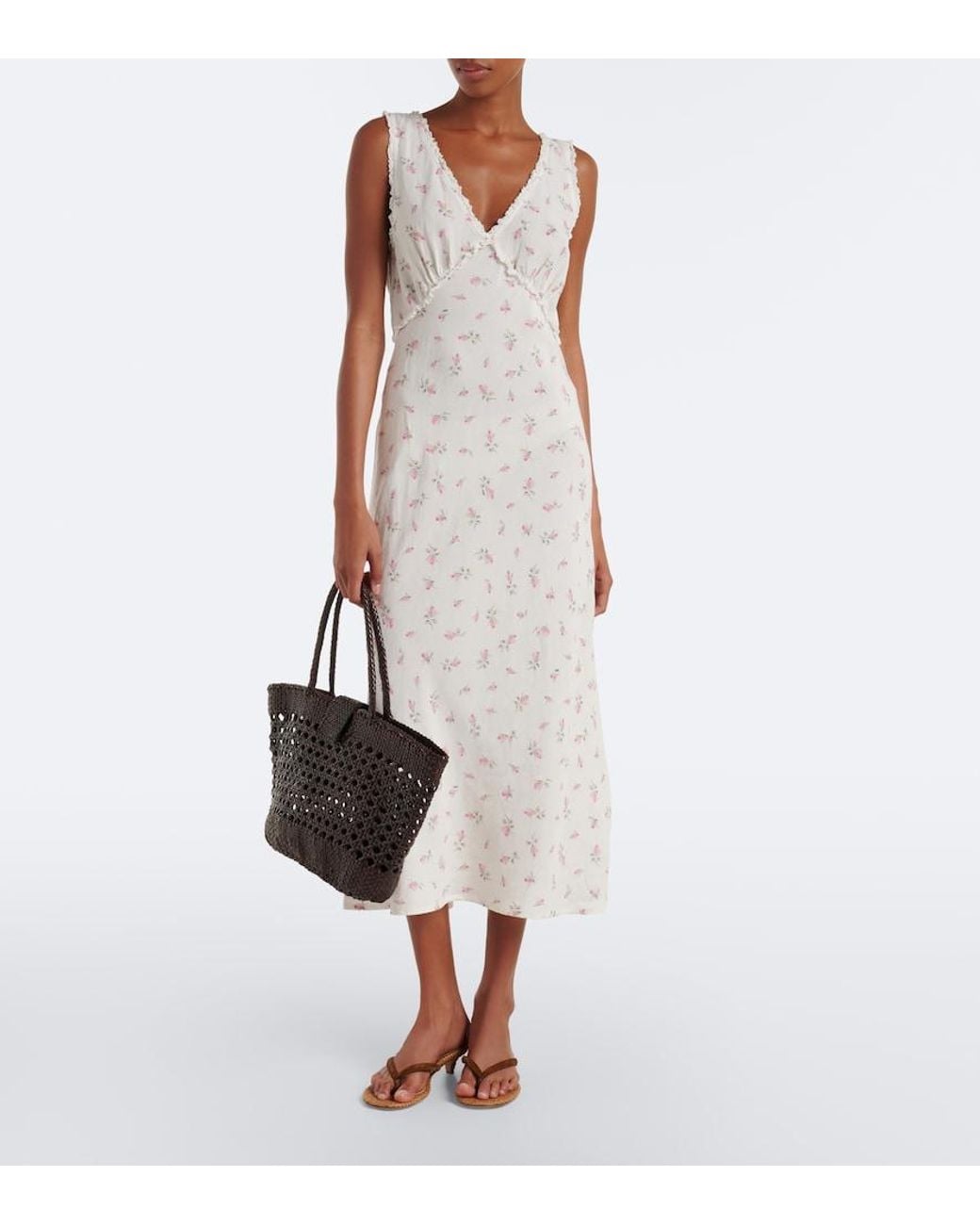 Rixo White Sandrine Floral Cotton Midi Dress