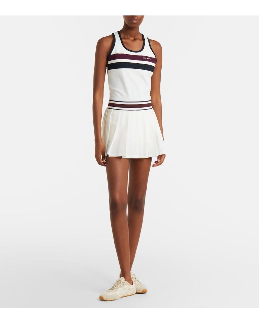 Tory Burch White Striped Pleated Tennis Skirt