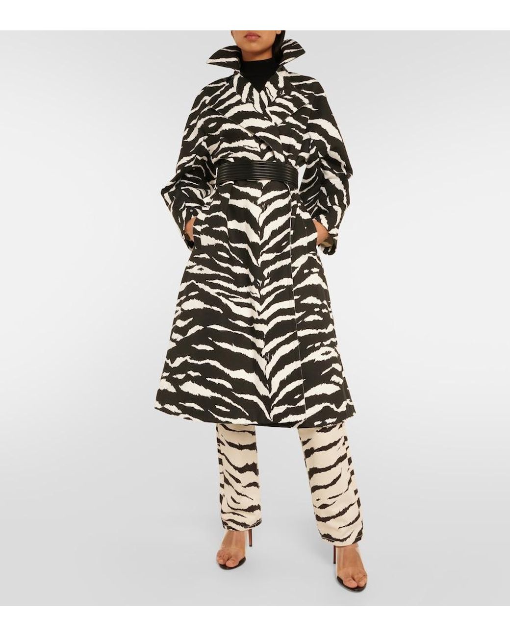 Trench De Denim Con Estampado De Cebra Alaïa de color Black