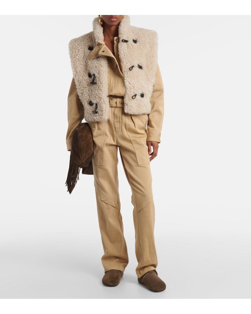 Isabel Marant Brown Mirvin Shearling-Lined Suede Clogs
