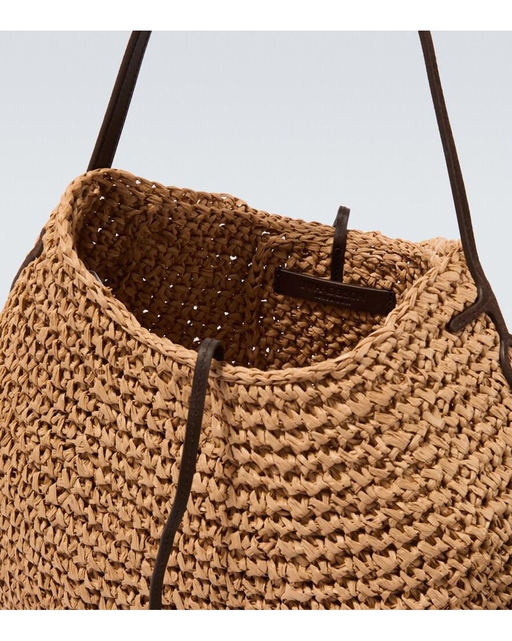 J.W. Anderson Brown Bulb Xl Suede-Trimmed Raffia Bucket Bag for men
