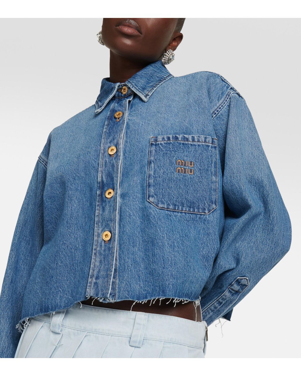 Miu Miu Cropped Denim Shirt in Blue Lyst UK