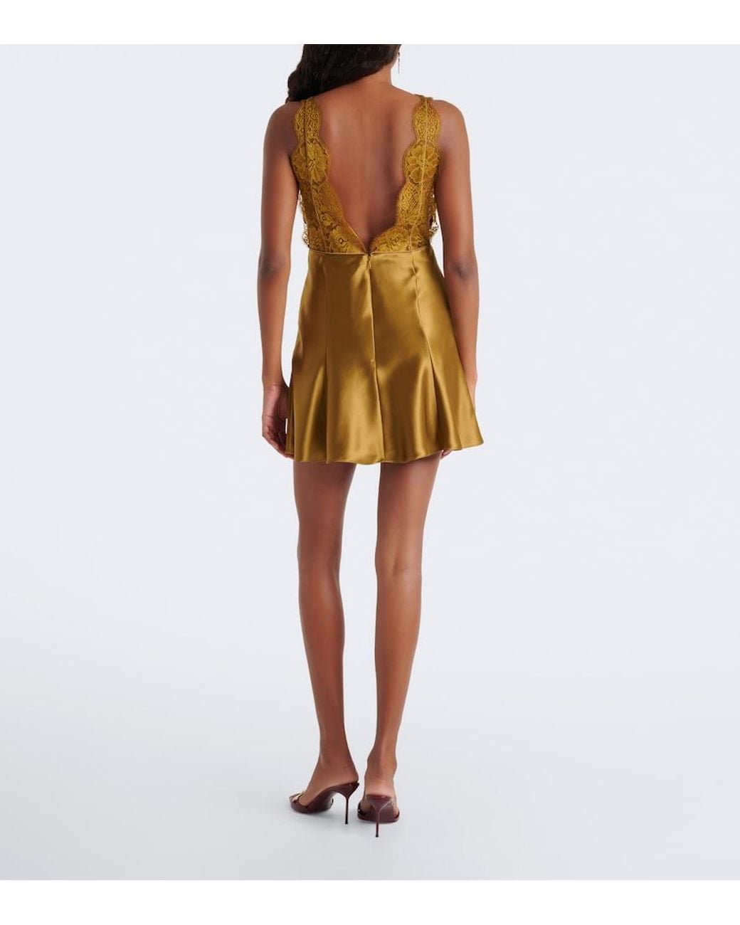 retroféte Metallic Bonny Lace-Trimmed Satin Minidress