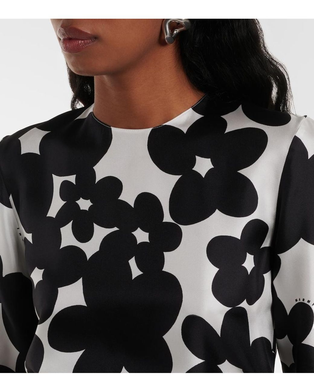 Marni Black Dilles Print Silk Dress