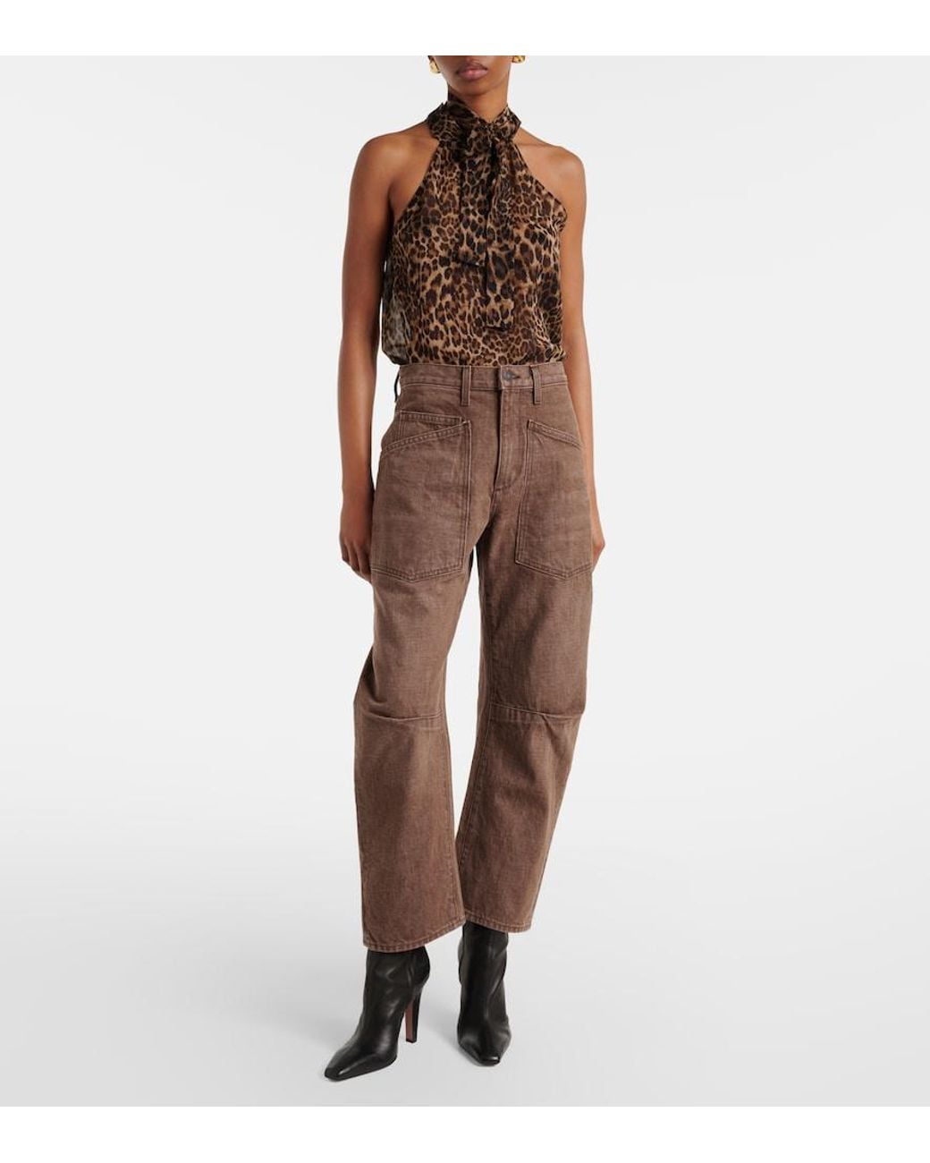 Nili Lotan Brown Shon Barrel-Leg Jeans