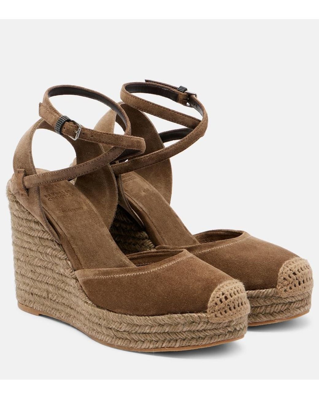Brunello Cucinelli Brown Monili 80 Suede Espadrille Wedges
