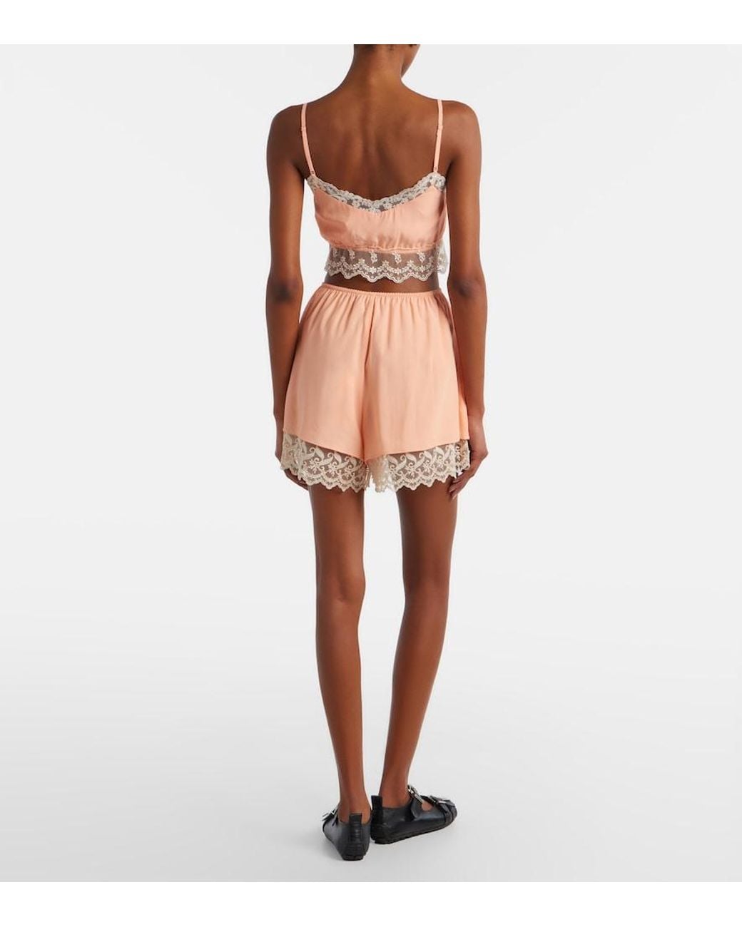 Simone Rocha Pink Lace-Trimmed Satin Shorts