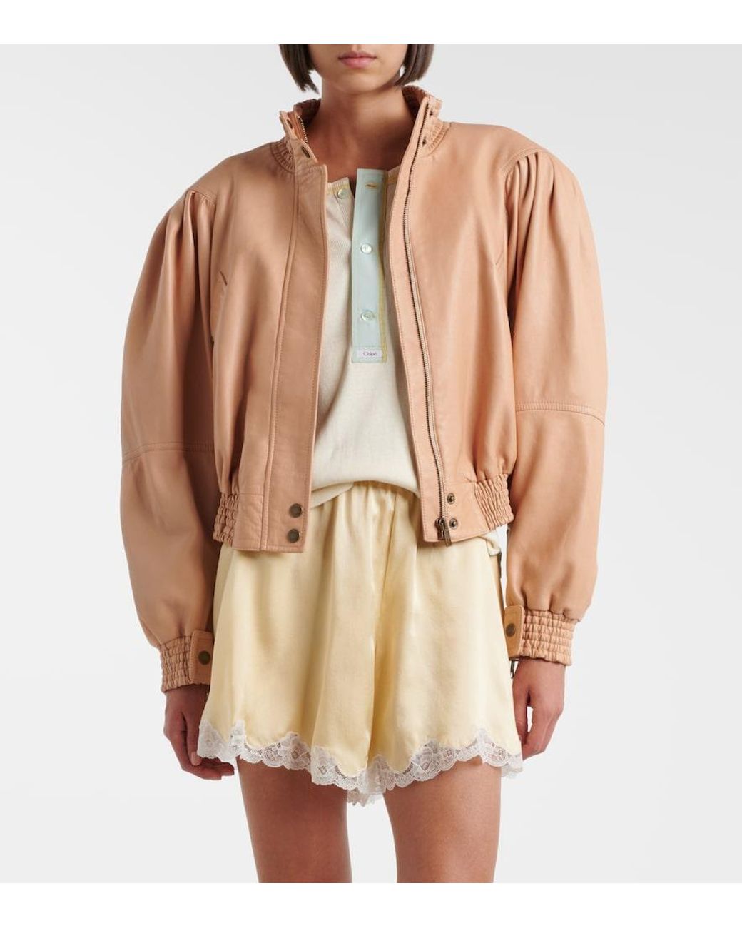 Chloé Natural Scarf-Detail Cropped Leather Jacket