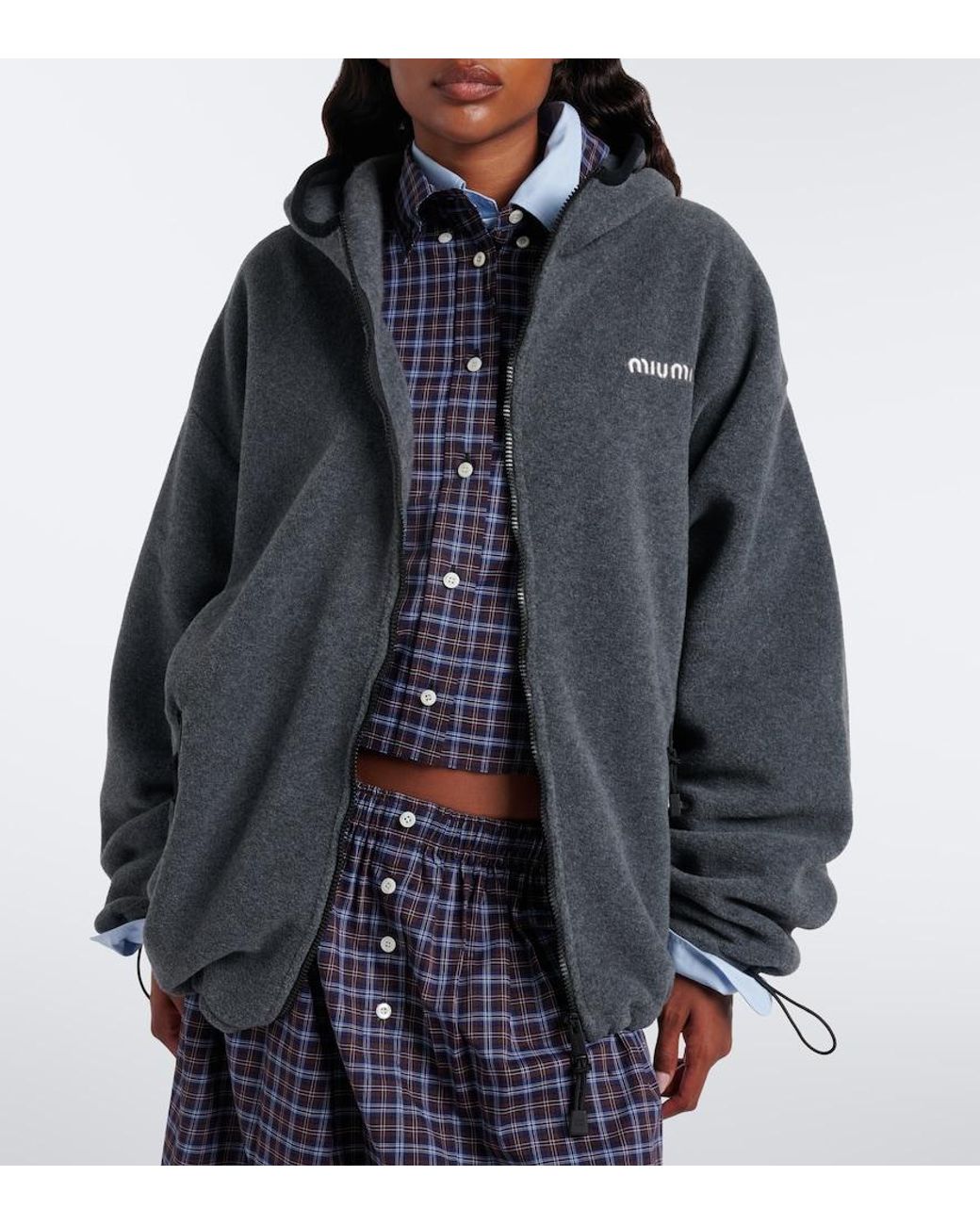 Miu Miu Black Hooded Oversized Fleece Jacket