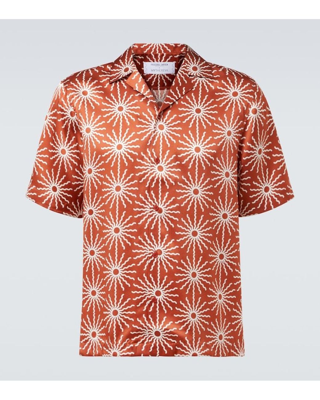 Frescobol Carioca Red Roberto Printed Silk Bowling Shirt for men