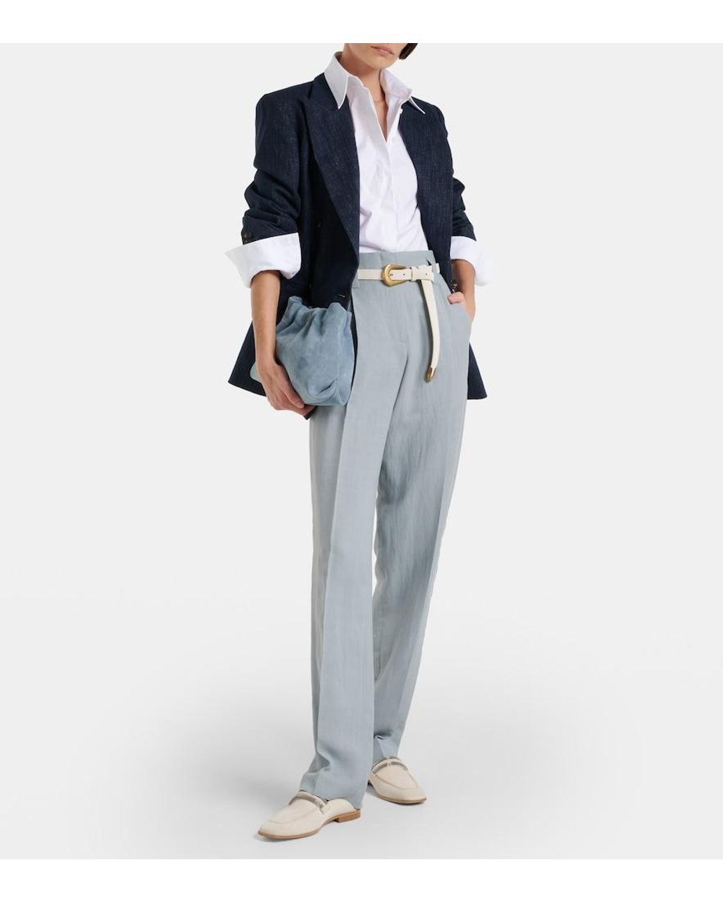 Brunello Cucinelli Gray High-Rise Straight Pants