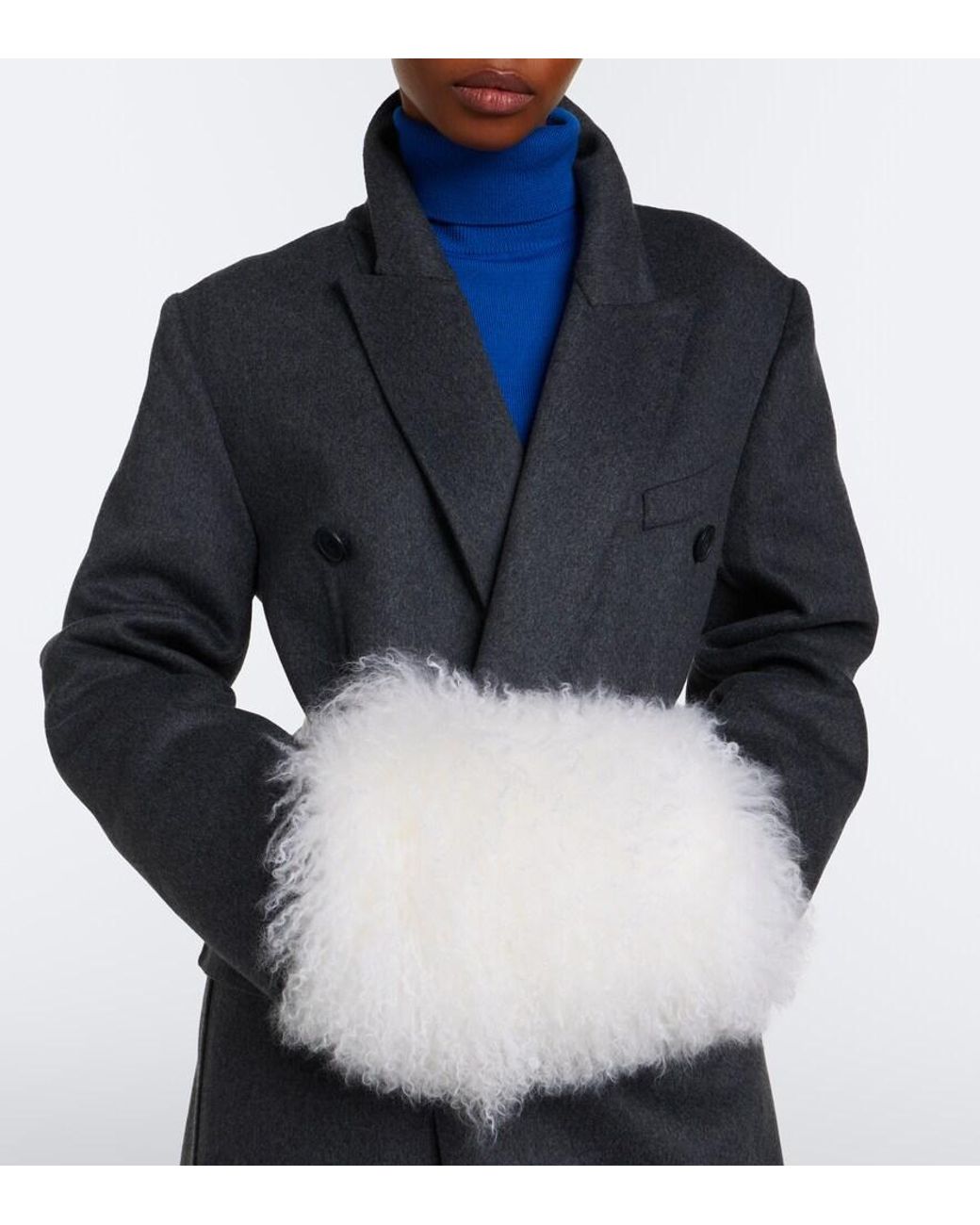 Yves Salomon White Manchon Small Shearling Crossbody Bag