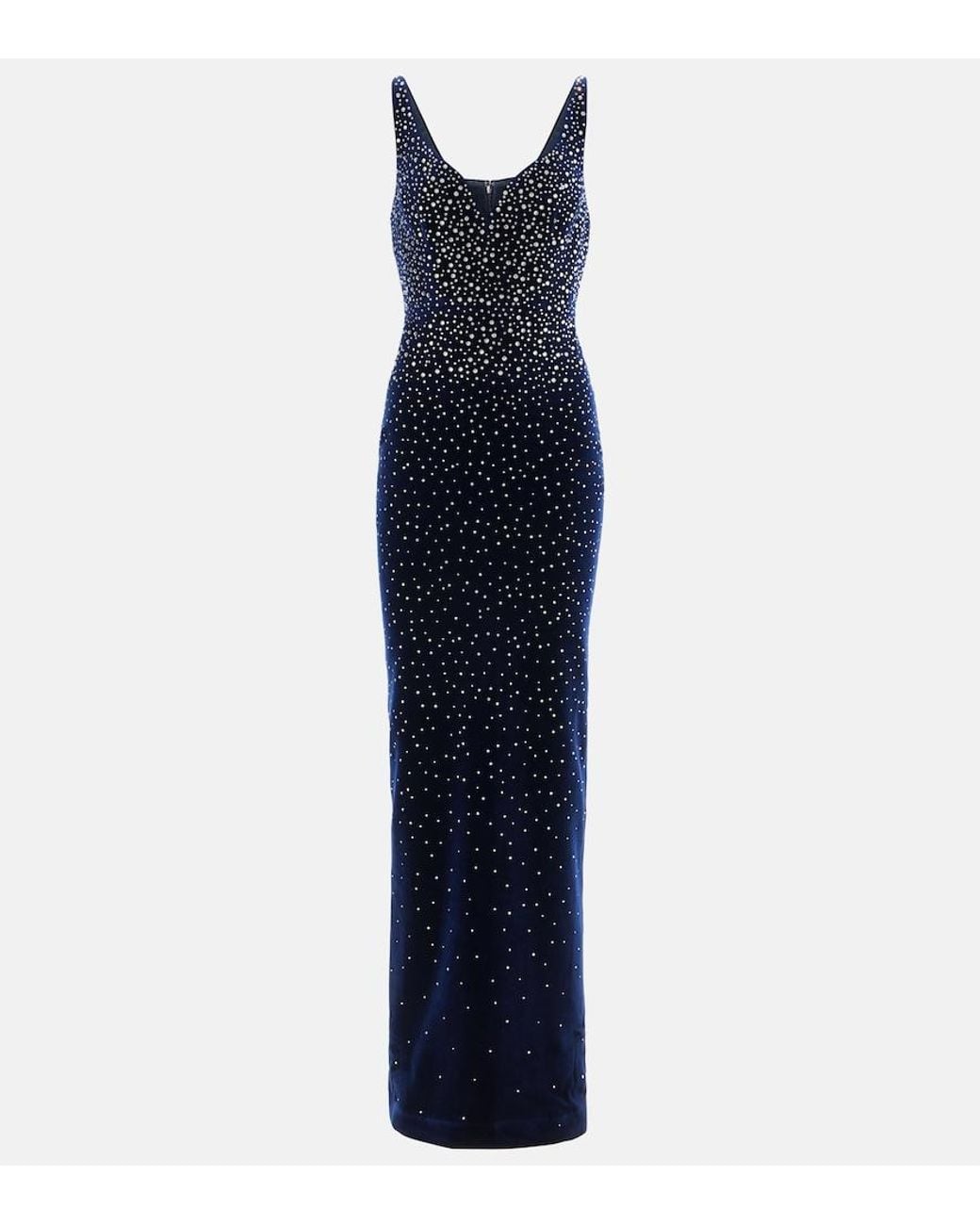 Alex Perry Blue Singlet Crystal-Embellished Velvet Gown